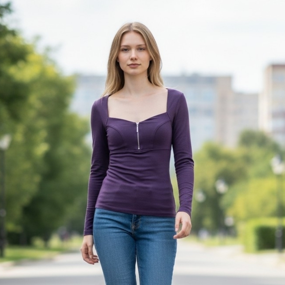 PattyBoutik Purple Long Sleeve Fitted Top